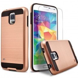 Samsung Galaxy S5 Case, 2-Piece Style Hybrid Shockproof Hard Case Cover with [Premium Screen Protector] Hybird Shockproof And Circlemalls Stylus Pen (Rose Gold)